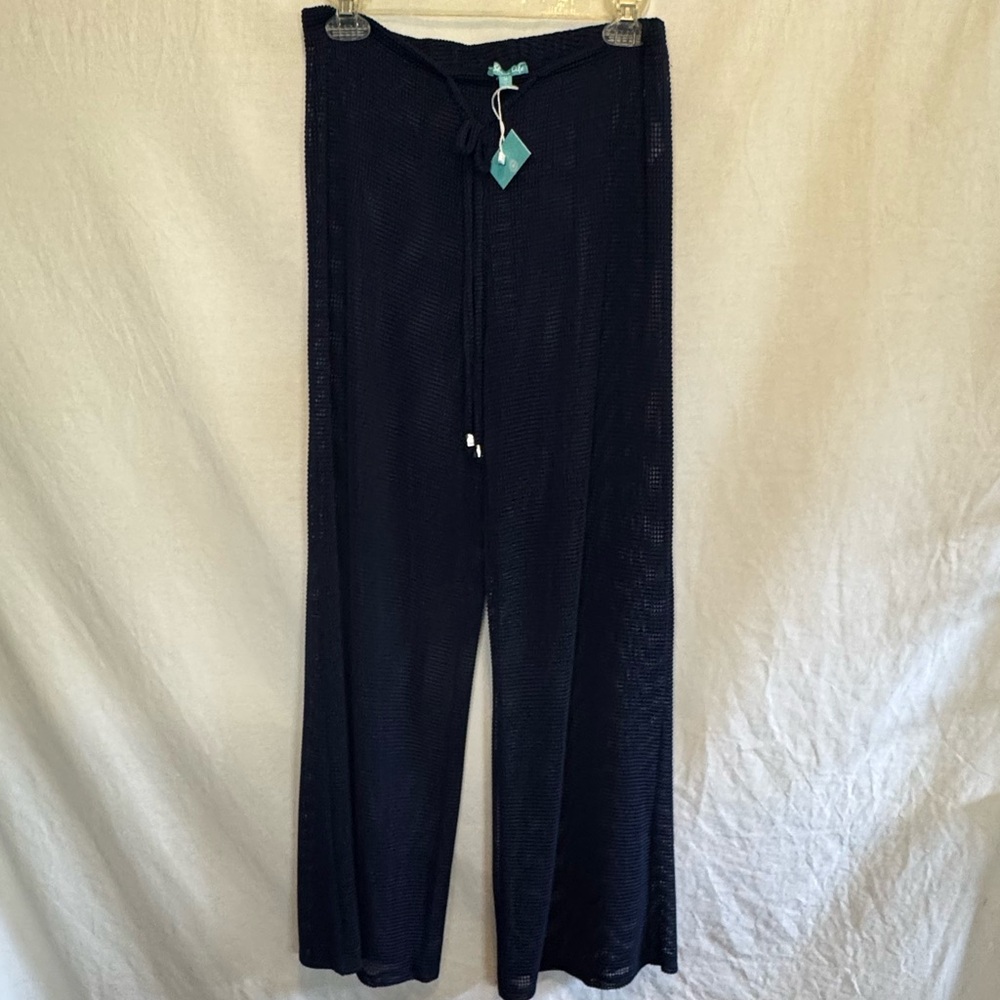 A-147 Shore Life NWT Blue Sheer‎ Elastic Waist Mesh Swim Cover up Pants Size M